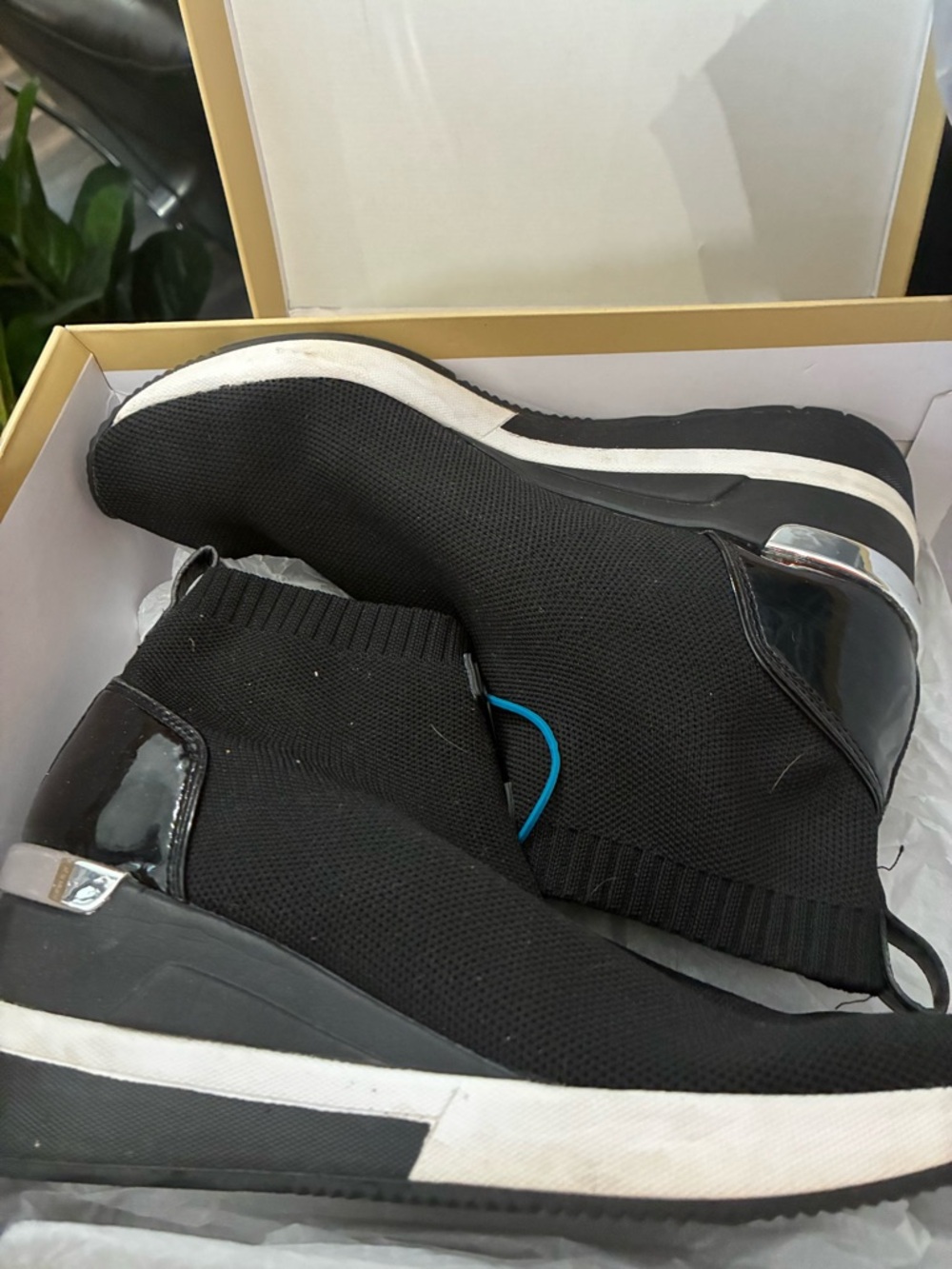 Michael Kors Men's Black Slip-On Knit Platform Sneakers with White Midsole
